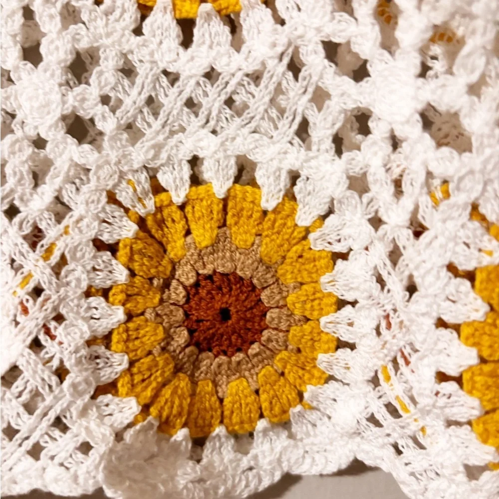Crochet 100% cotton top sunflower one size summer, casual,  relax - Picture 3 of 4